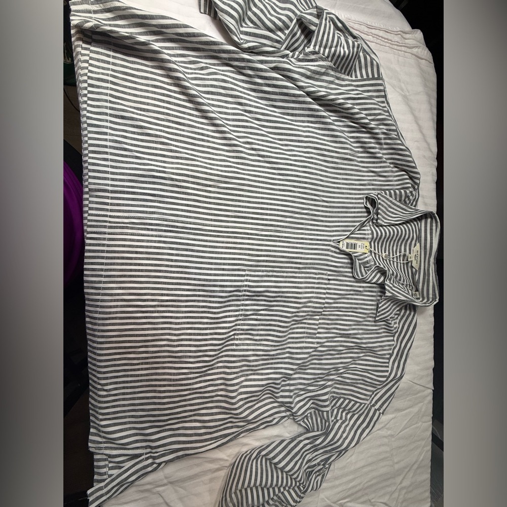 Max Studio Gray and White Striped Button-Down Shirt